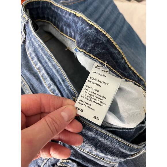 Kancan Jean Skinny Fit Dark Blue Distressed Raw Hem Stretch Jean Women's Size 25 - Picture 2 of 6